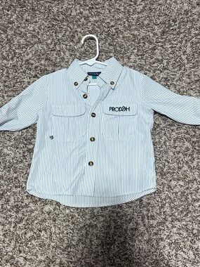 Prodoh toddler boys 2T, striped Button-Up Kids Shirt in White with Navy Stripes